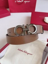 Salvatore Ferragamo double-sided brown/black belt double Gancini silver buckle