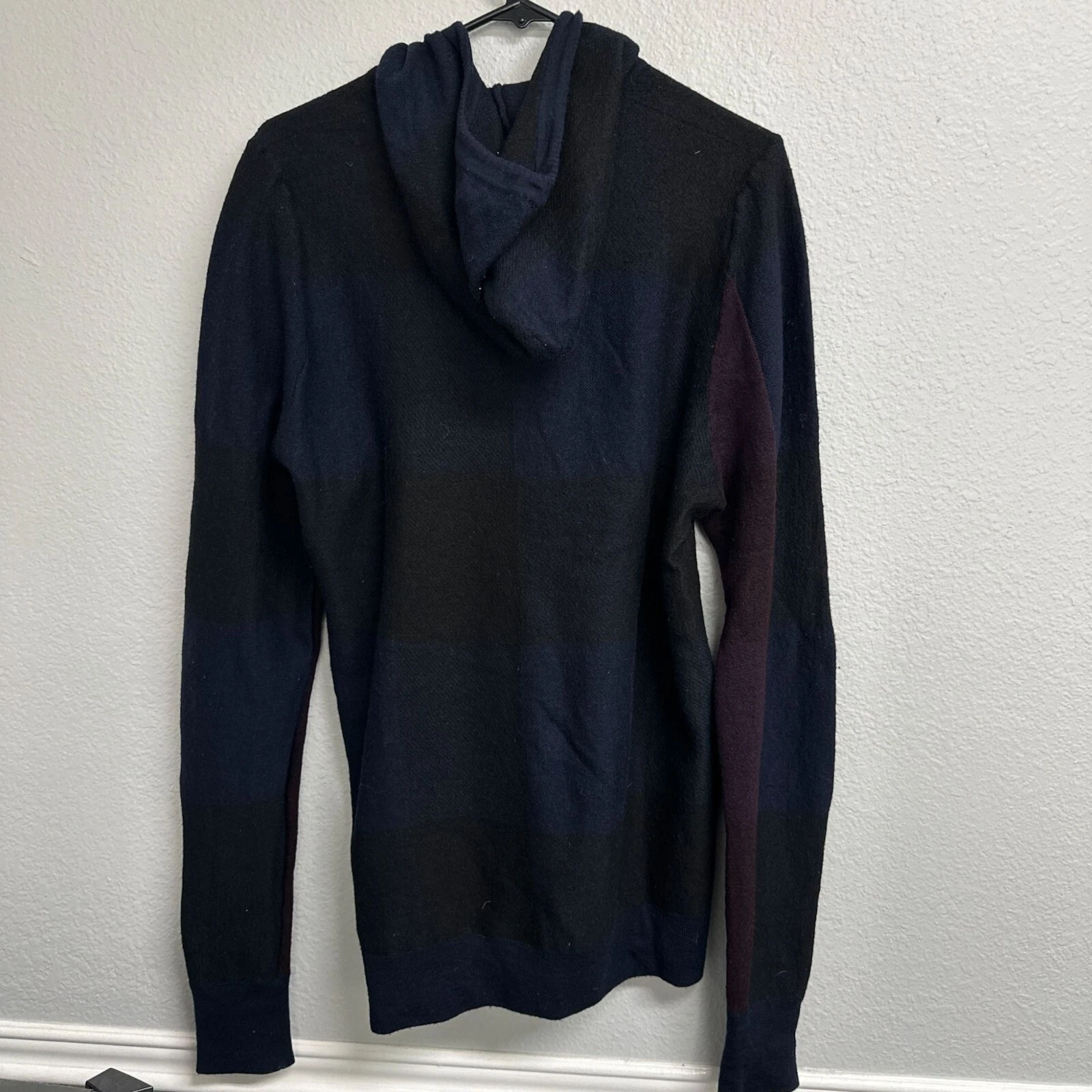 Felpa con cappuccio Burberry Brit uomo lana blu a quadri blu navy marrone taglia large