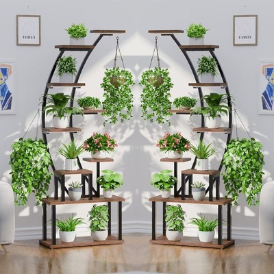 2 Pcs Plant Stands with Grow Lights Half Moon 9 Tiered Racks Shelf Home Display