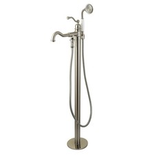 Single-Handle 1-Hole Freestanding Tub Faucet with Hand Shower, Brushed Nickel