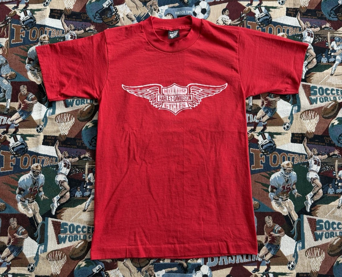 Vintage 80s Mens Harley Davidson Red L.A. Hawg Motorcycle Graphic T-shirt Rare S