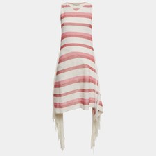 Stella McCartney WhitePink Open Striped Knit Fringe Detail Dress M