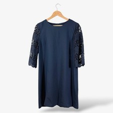 Banana Republic Blue Lace Sleeve Shift Dress Size 12 Casual Career Office Preppy