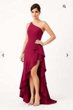 Ieena Mac Duggal Size 6 One-Shoulder High Low Ruffle Slit Gown Formal Dress NEW