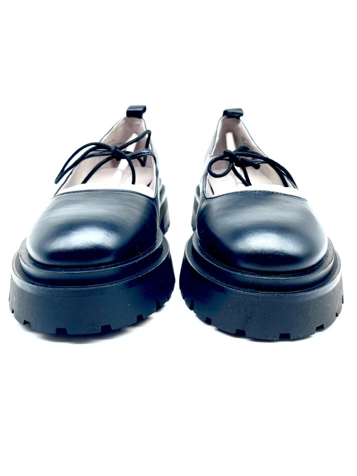 Zapatos planos Steve Madden Landon (cuero negro) con cordones para mujer talla 9 Foto 2 de 4