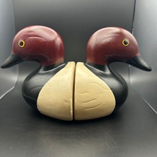 NS Gustin Co Duck Bookends Hand Decorated Ceramic Mallard Waterfowl USA Made