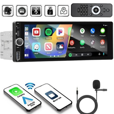 6.9'' Single Din Car Stereo Wireless CarPlay Android Auto Radio Bluetooth MP5 FM