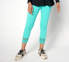 LOGO by Lori Goldstein Layers Regular Cropped Legging with Lace Trim Turquoise X