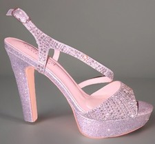 DE BLOSSOM COLLECTION silver rhinestone glitter ankle strap platform heel 8