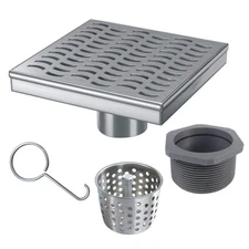 RELN 6 in. x 6 in. Stainless Steel Square Shower Drain w/ Wave Pattern Cover