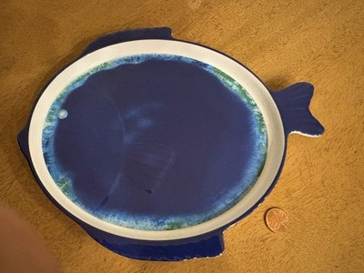 Sigrid Olsen Fish Shaped Melamine Deep Blue 9.75'' Platter Plate Ocean Coastal