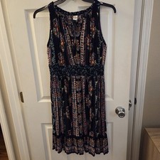 Bila sz L blue floral sundress casual lightweight boho peasant summer hippie