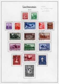 LIECHTENSTEIN: 1933 1935 Sg 127 142 Used Selection on Album Page Cat £973