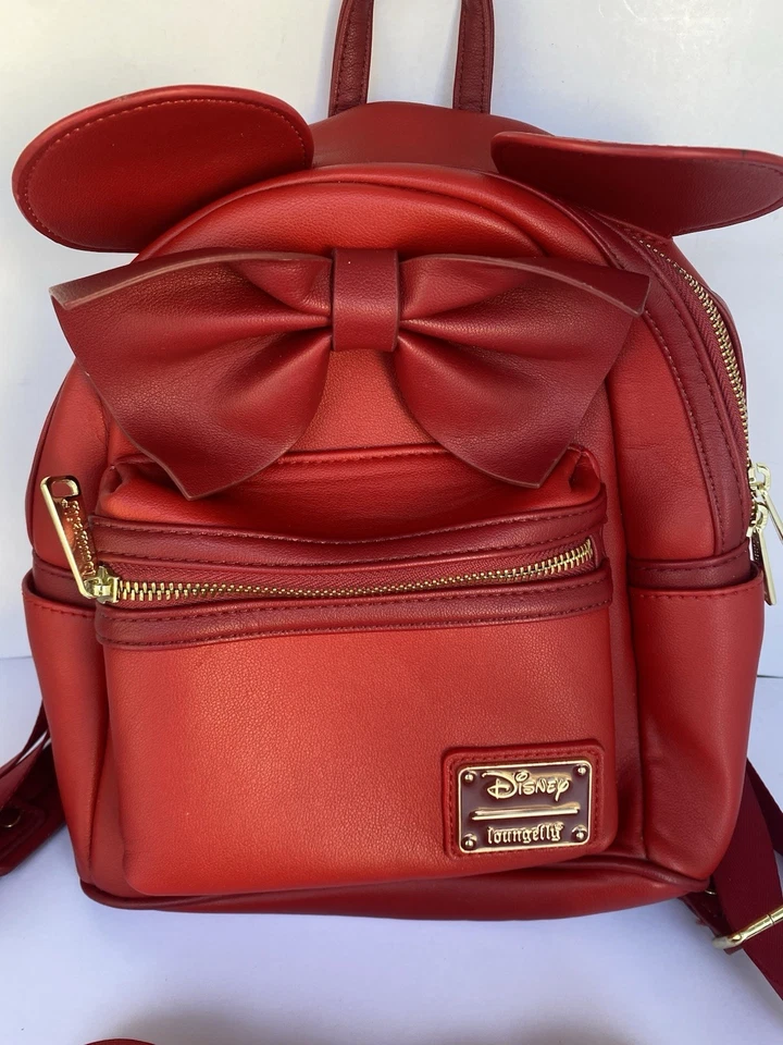 Loungefly Disney Minnie Mouse Mochila y Billetera Rojo Arco Orejas Lunares Conjunto Foto 2 de 4