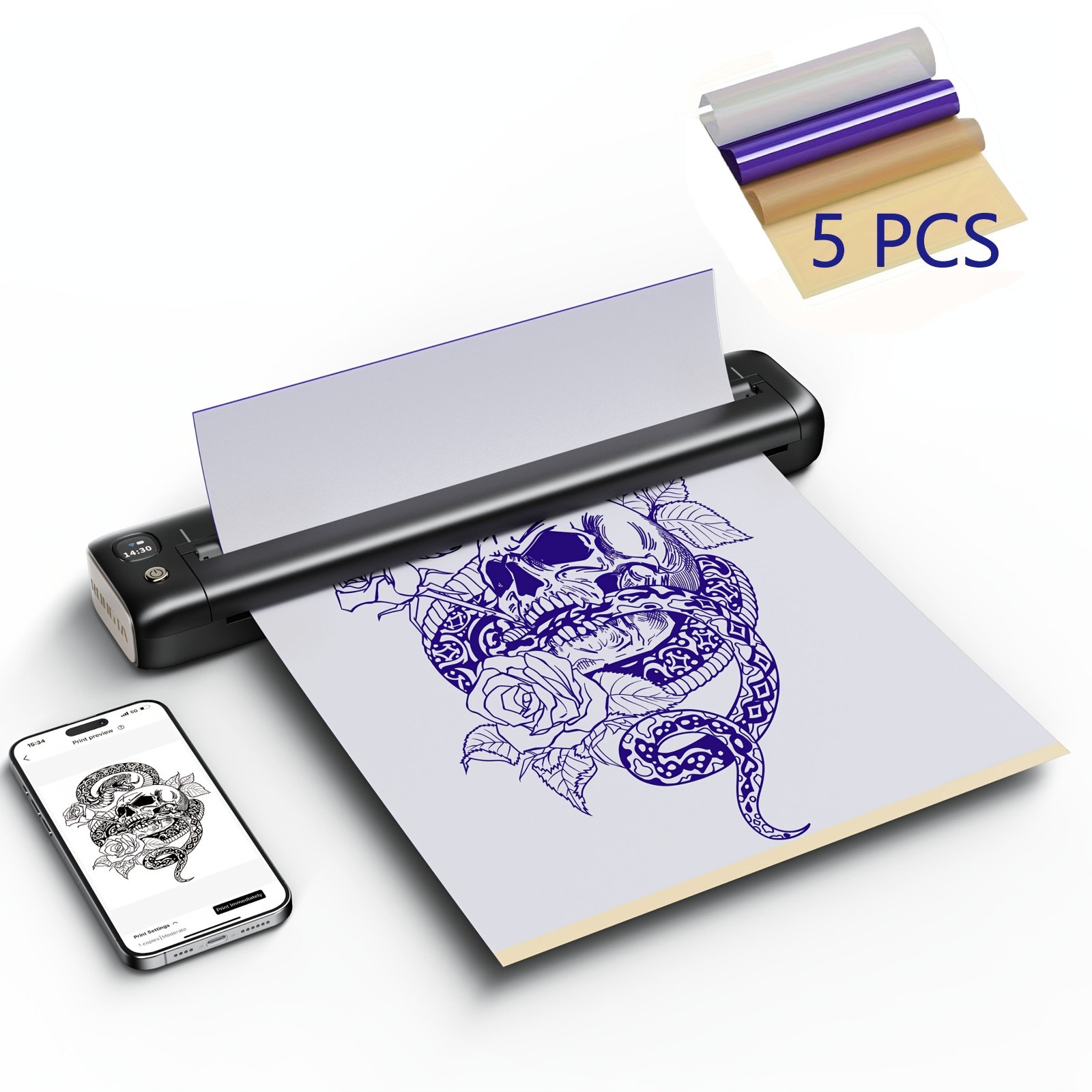 Bluetooth Tattoo Stencil Printer Thermal Transfer Machine Copier for A4 Paper PC