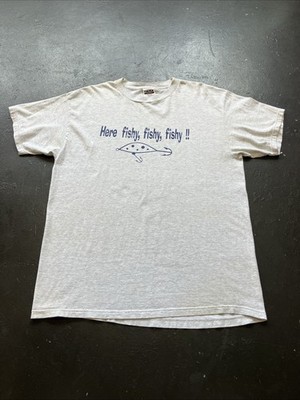 Vintage Faded 90s Y2K Funny Humor Fishing Novelty Slogan Graphic TShirt Gray XL