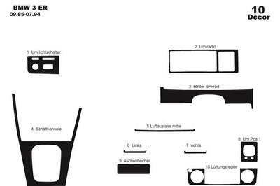 3D Cockpit Dekor für BMW 3-Serie (E30) Baujahr 09/1985- 07/1994 10 Teile CARBON