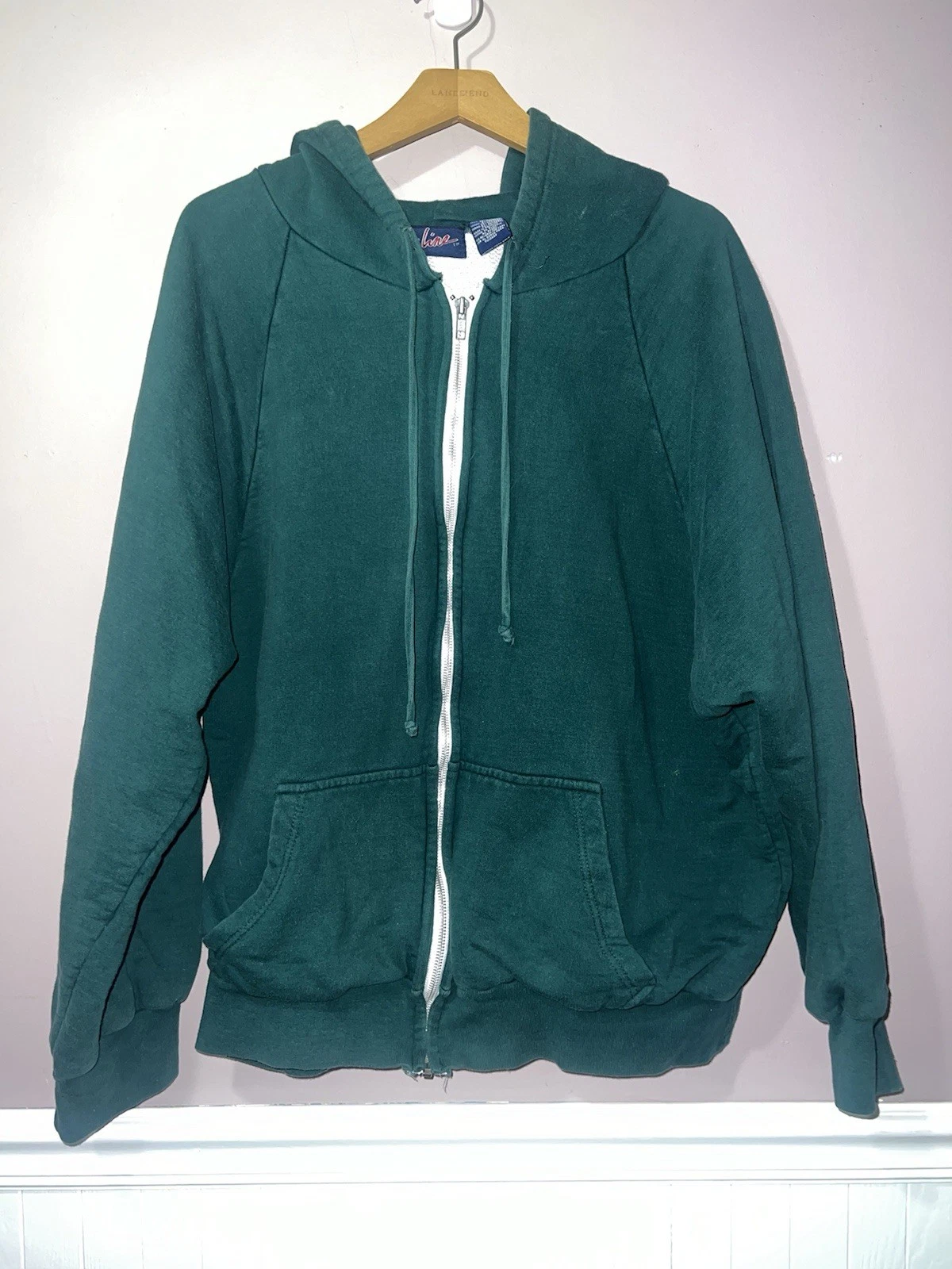 VINTAGE 1980's ONLINE GREEN THERMAL WAFFLE LINED ZIP UP HOODIE XL