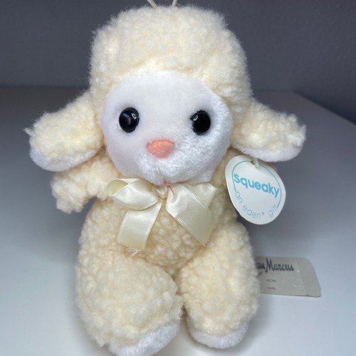 Vintage Eden Squeaky Lamb Plush 6.5” Baby Sheep White Cream Yellow Bow With Tags