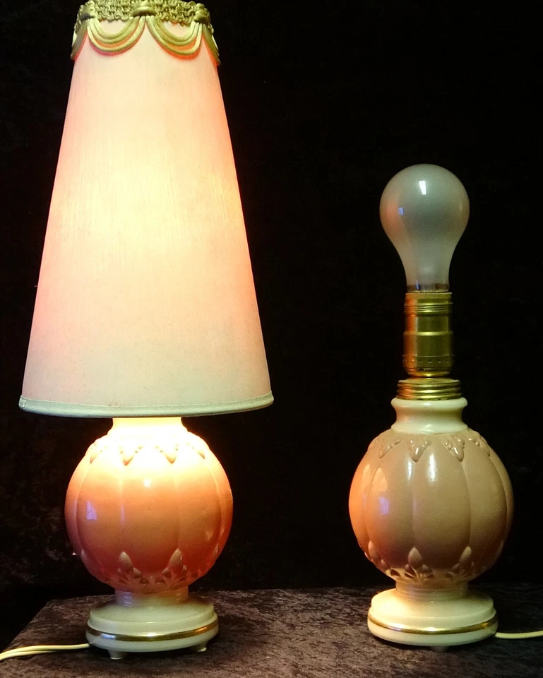 Retro🔥 Juego de 2 lámparas de mesita de noche rosa/rosa del desierto de 17" para dormitorio vintage Foto 2 de 4