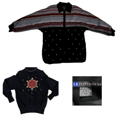 VTG 80s I.B. Diffusion Jacket Sweater Set Oversized Embroidered Colorblock M L