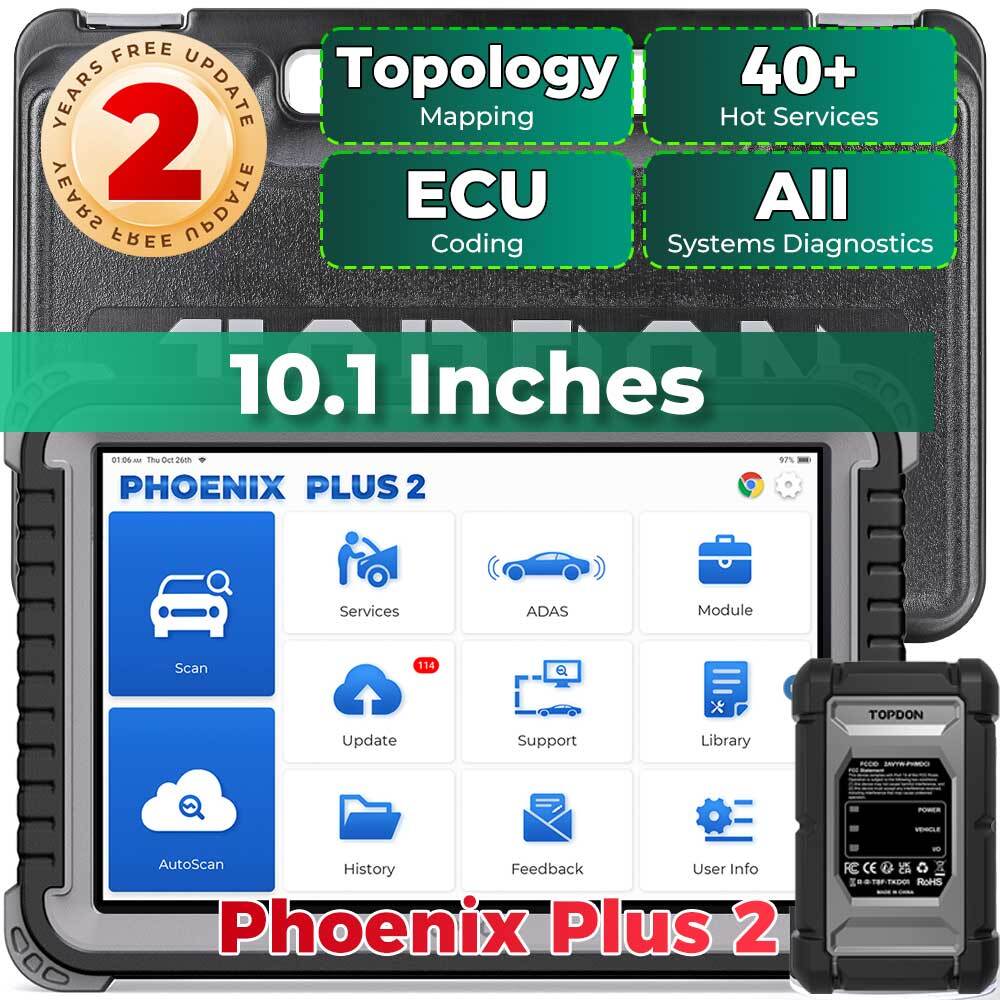 TOPDON Phoenix Plus 2 Bidirectional Scan Tool Car Diagnostic Scanner Key Coding