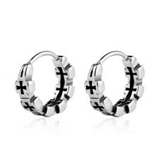 Silver Small Cross Huggie Hoop Earrings Men Women Surgical Steel Jewelry Gift