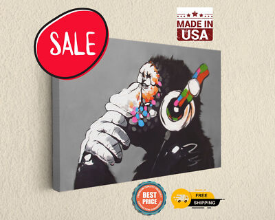 Banksy Inspired DJ Monkey Canvas Print - Ready to Hang Fine Art Wall Decor