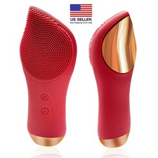 Silicone Electric Face Cleansing Brush Sonic Facial Skin Cleaner Heated Massager