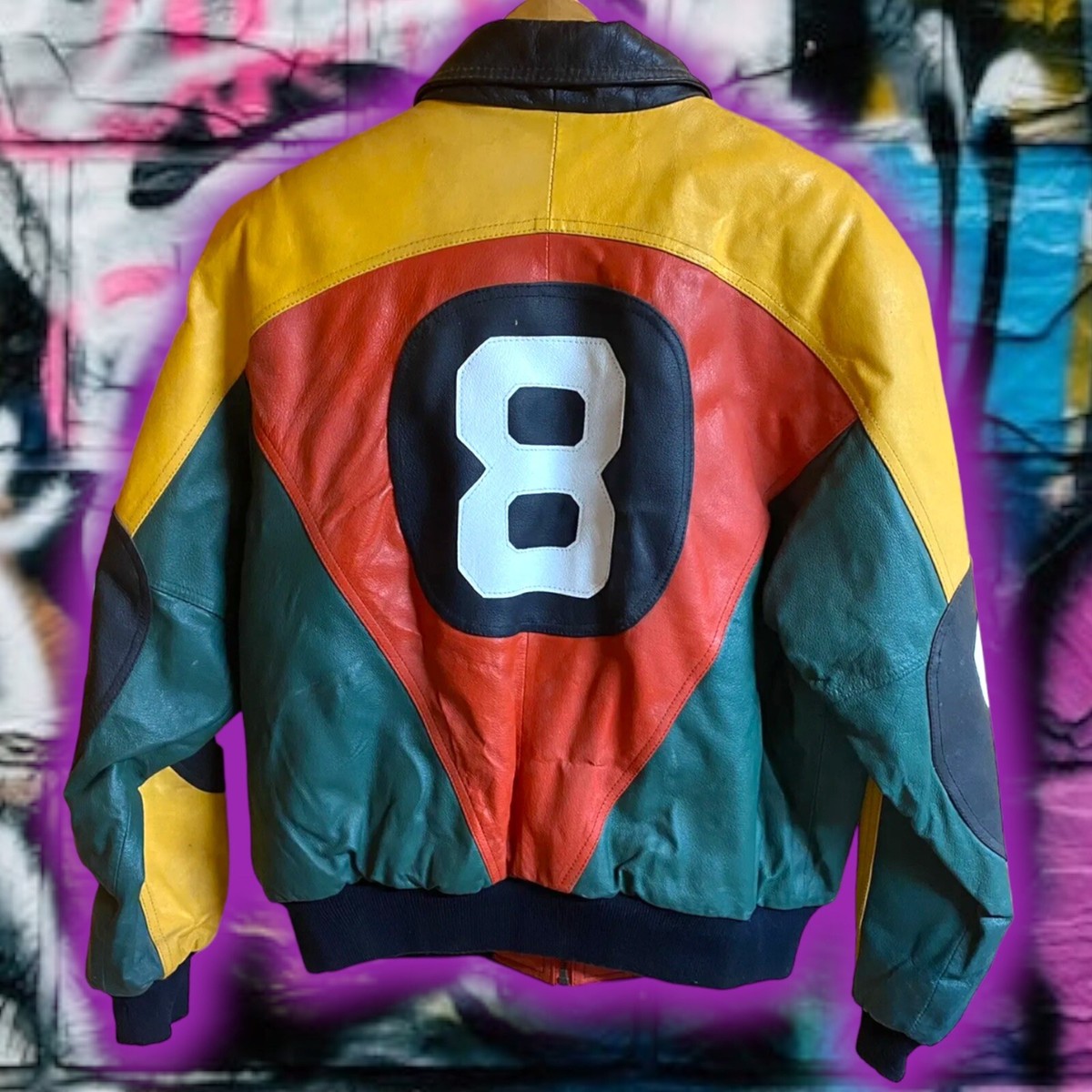 【米国製】MICHAEL HOBAN レザージャケット M カーキ 本革 1990's 8 Ball Michael Hoban Style Leather Bomber Jacket