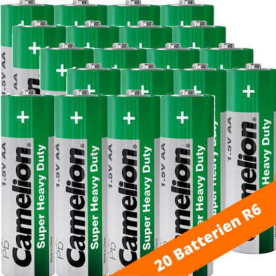 20 x Camelion R6 AA Mignon Batterien Super Heavy Duty 1,5V Zink Kohle Folie