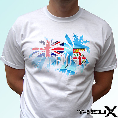 Fidschi Palme Flagge - weißes T-Shirt Oberteil Country Design - Herren Damen Kinder & Baby