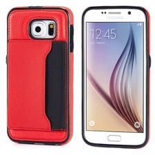 SAMSUNG GALAXY S6 RED LEATHER CASE LUXURY WALLET COVER CREDIT CARD ID SLOT STAND