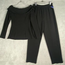 VTG 80s 90s Nicole Studio New York Black Off the Shoulder 2pc Pants Suit Size 8
