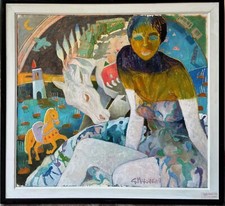 Giovanni Maranghi olio su tela Pegaso 90x80 firmato con autentica + cornice