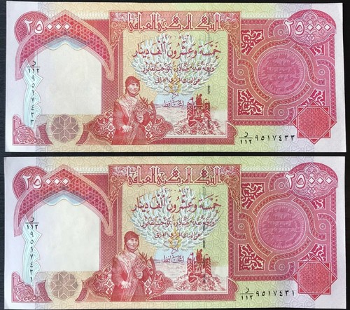 10 pcs x 25,000 Iraqi Dinar 2003 Banknotes, P-96 = 250,000 IQD (Iraq Currency) - Picture 9 of 10