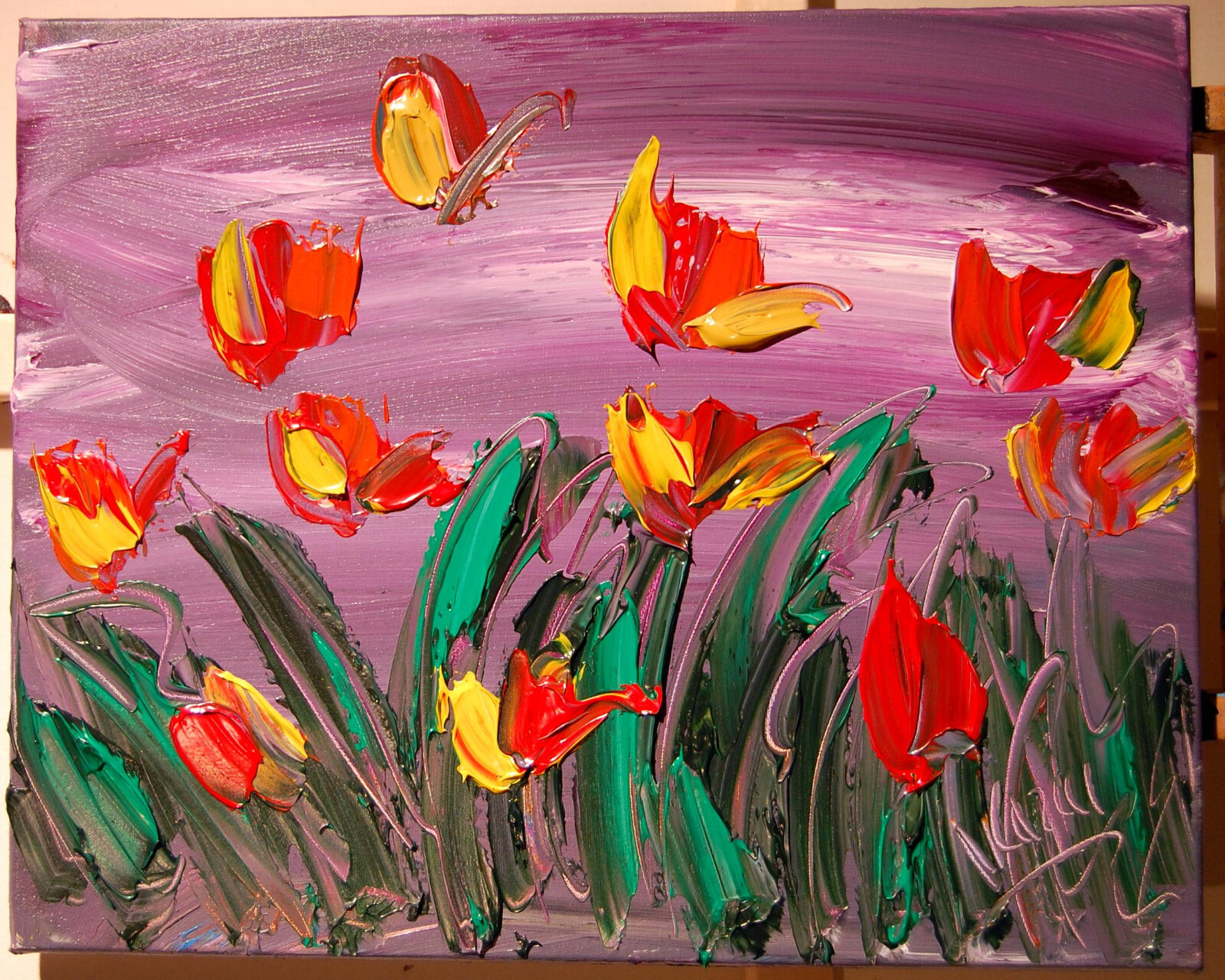 RED TULIPS  by Mark Kazav  Abstract Modern CANVAS Original Oil 7BG