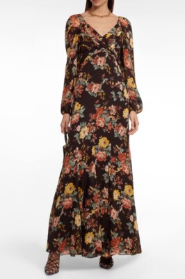 Veronica Beard Avani Floral 100% Silk Maxi Dress Color Oxblood Multi Size 4 NWT