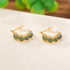 Pea Pod Earrings with Blue Water Jade Gold Plated Sterling Silver 925