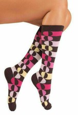 Lucci Brown Calf High Socks 9-11 Rainbow design,soft comfort,mostly cotton