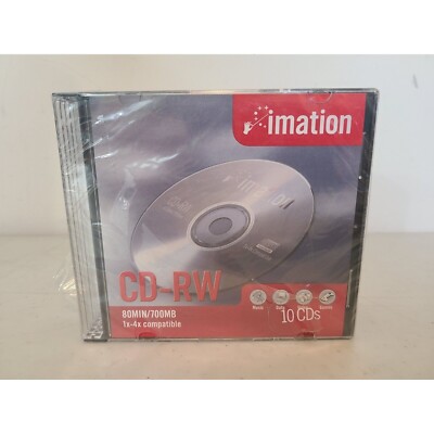 10-PACK Imation 700MB 80 Min CD-RW Discs Jewel Cases 1x-4x Compatible NEW SEALED