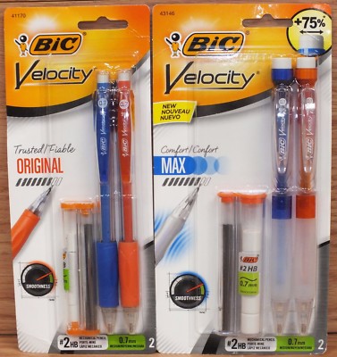 Lot of 2 Genuine Bic Velocity Max & Original #2 0.7mm Mechanical Pencils **NEW**