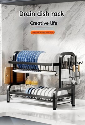 Drain Rack Stainless Adjustable Multifunctional 2 Tier Dish Bowl Drain Rack