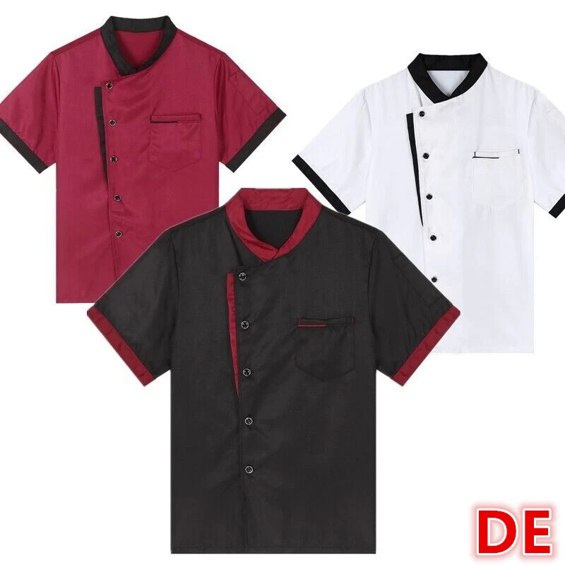 AGOKY DE Herren Damen Kochjacke Kurzarm Knopf Kochmantel Küchebekleidung mit Kochmütze