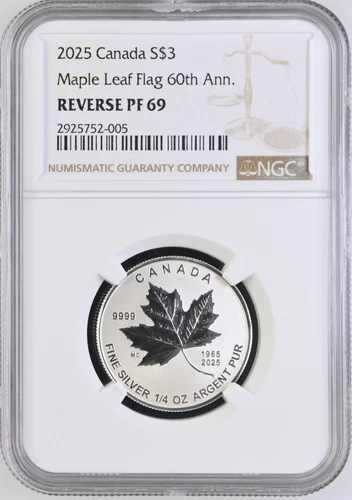 2025 Canada Silver $3 Maple Leaf Fractional Flag 60th Ann. Proof NGC PF69