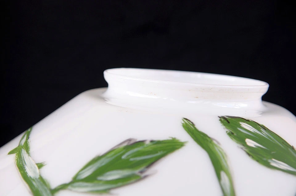 LIGHT SHADE Roses 18" SCHOOL HoUsE  HaNd Painted MiLK Glass Art Deco 1930s 1940s - Image 4 of 4