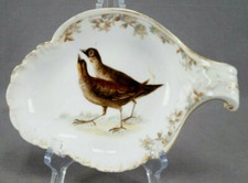 GDM Limoges Hand Colored Game Birds Blue Floral & Gold Lemon Server Nappy
