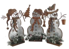 Galvanized Steel Snowmen Christmas Decoration Set of 3