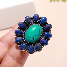 Turquoise, Lapis Lazuli Gemstone Handmade Jewelry 925 Sterling Silver Ring