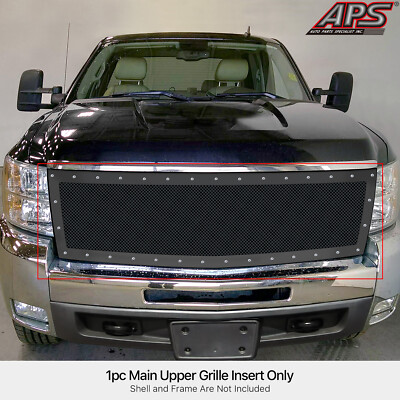 Chevy Silverado Grille Insert Combo - Stainless Steel Black Mesh With Chrome Rivets - View #4